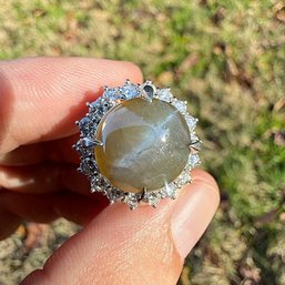 Platinum Chrysoberyl Cat's Eye Ring With Natural Diamonds