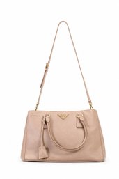 Prada Galleria Medium Saffiano Lux Cuir Leather Tote Cammeo/beige Gold Hardware Keyring Purse Handbag