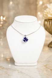 18k White Gold, Natural Tanzanite & Diamond Pendant 1.48ctw, Gemstone Jewelry Diamonds