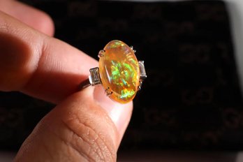 Platinum, Mexican Fire Opal & Diamond Ring 4.27ctw, Diamonds Jewelry Gemstone