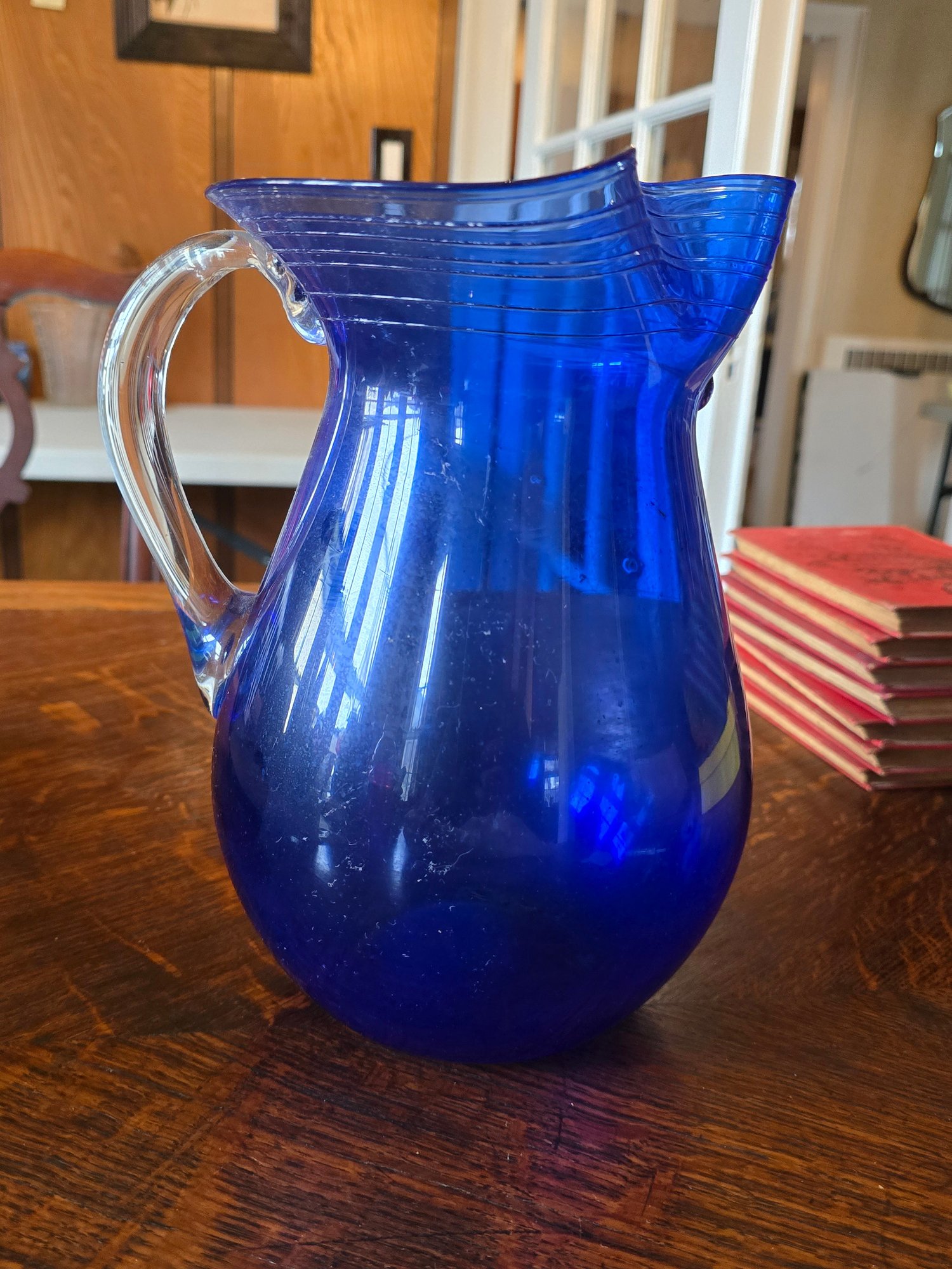 Color Pitcher Cobalt Blue Hand Blown Pitcher-Beautiful Color #79208 | Auctionninja.com
