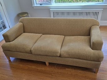 Traditional Three-cushion Fabric Sofa Upholstered In A Warm Beige/mustard Color