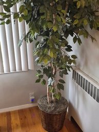 Tall Faux Silk Ficus Tree - Realistic Artificial Corner Plant & Wicker Planter