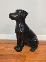 Ceramic Sitting Polish Hound Dog Gloss Black Figurine