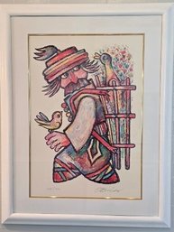Limited-edition Lithograph Titled 'Man With Two Birds' By Jovan Obican