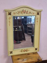Wood Framed Wall Mirror With Floral Hand Painted Design