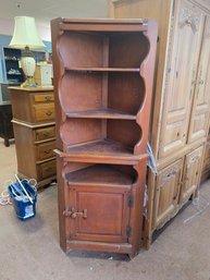 Vintage Wooden Corner Cabinet With Lower Storage