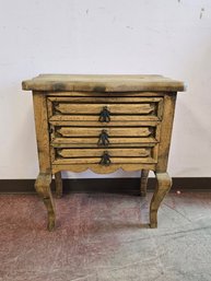 Vintage Wood Nightstand With 3 Drawer Storage