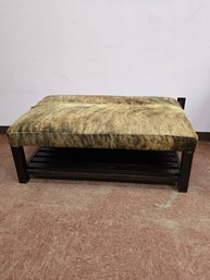 Wooden Frame Cowhide Bench