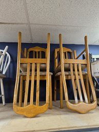 Lot Of 4 Brown Wooden Cushioned Dining Chairs