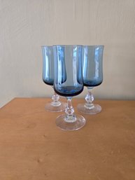 Lot Of 3 Blue Glass Glasses