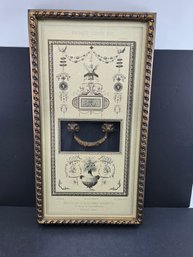 Souvenir Reproduction Print Of A 19th-century French Drawing Alongside A Replica Of A Drawer Pull