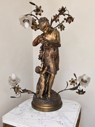 Vintage Brass French Art Nouveau Figural Lamp