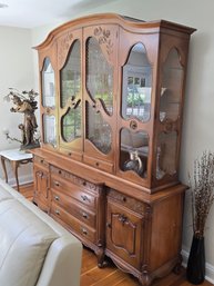 Ron Weber Vintage French-style China Cabinet Features Intricate Floral Carvings And Ornate Metal Hardware.