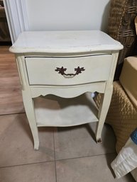 White Wooden Single Drawer Wooden Nightstand With Lower Shelf
