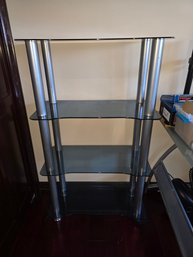 Freestanding 4-tier Shelving Unit Featuring Dark Tempered Glass Shelves