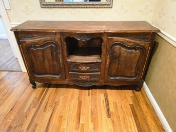Antique Dark Wood Buffet With 2 Drawers And Key