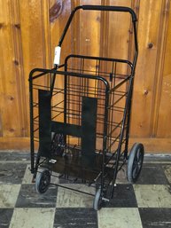 Folding Shopping Cart Black Metal Wire Mesh Utility Utility Grocery Cart 4-Wheel