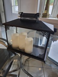 Black Metal Decorative Lantern With Glass Panels