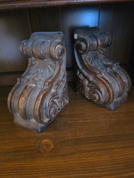 Pair Of Vintage Plaster Bookends Ornate Baroque