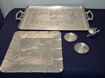 Vintage Mid-century Hand-forged Hammered Aluminum Serving Pieces