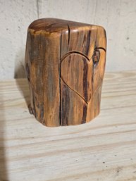 Vintage Hand-carved Wooden Heart Stump Trinket Box