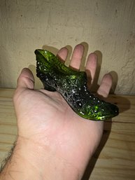 Vintage Emerald Green Glass Slipper Figurine