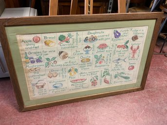 Wood Framed Vintage Paragon Needlcraft 'gourmet Alphabet Sampler'