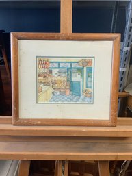 Wood Framed Bakery Art Print Signed By Fiona Butler