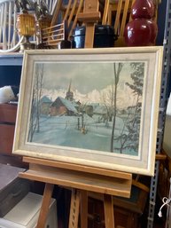 Wood Framed Signed Lithograph 'village In The Snow' 97/300