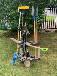 Lot Of Outdoor Gardening Tools With Rack