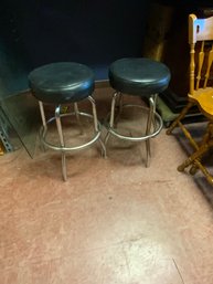 Pair Of Metal Frame Cushioned Bar Stools