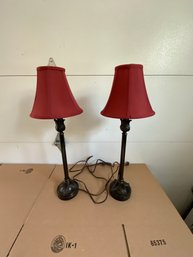 Pair Of Table Lamps With Red Shades
