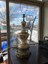 Vintage Bristol Glass Lamp With Brass Base