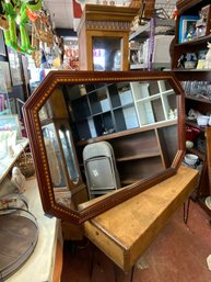 Vintage Wood Framed Octagonal Shaped Wall Mirror