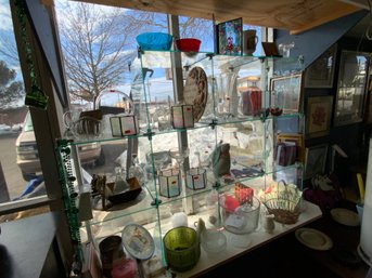 Large Assorted Item Lot, With Glass Display Cubby Unit