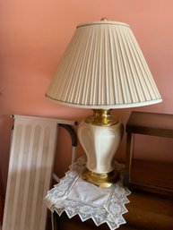 White Ceramic Table Lamp With Metal Base
