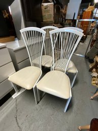 Set Of 4 White Metal Dining Chairs