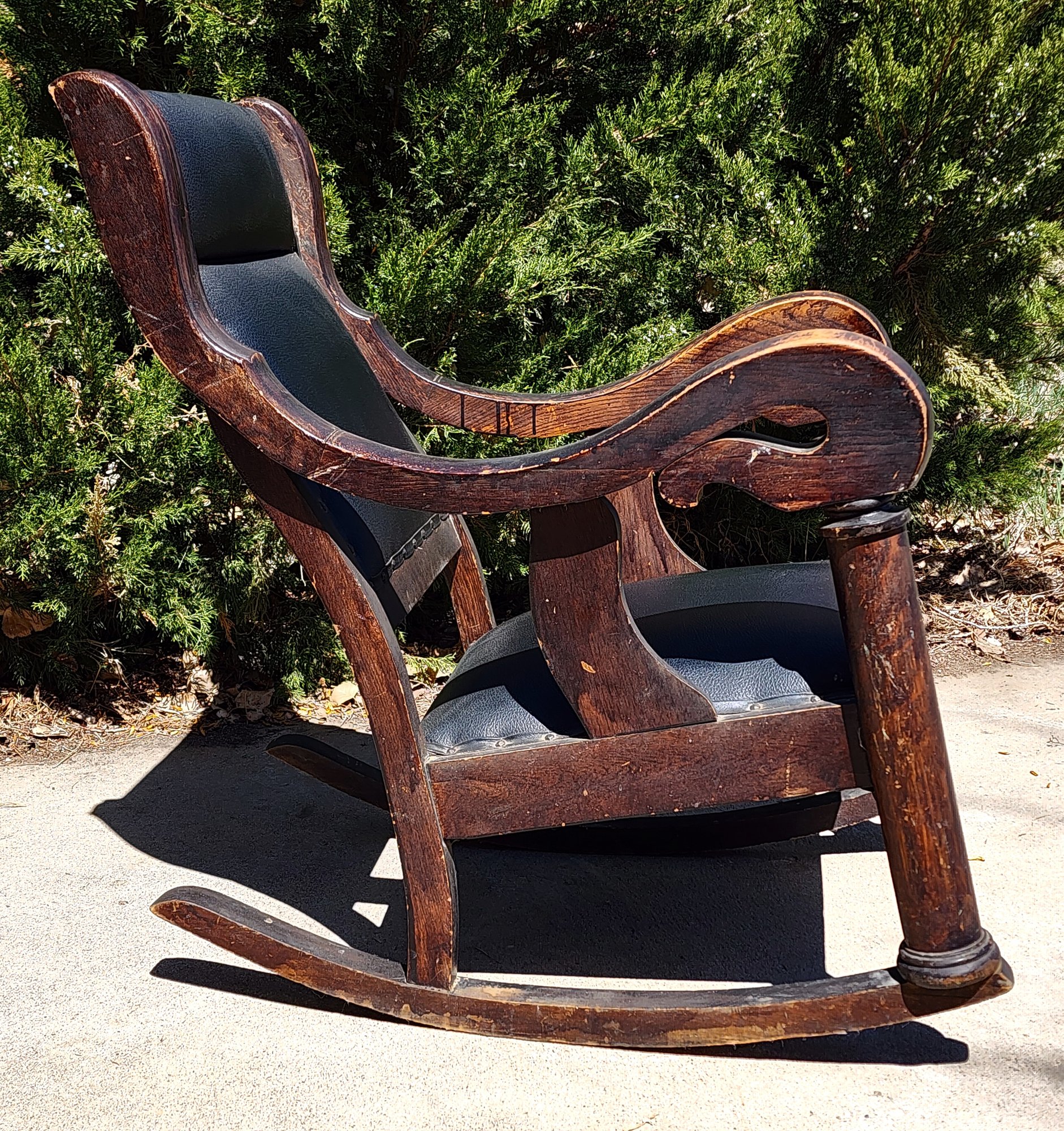 Executive Regal Antique Wood And Leather Rocking Chair Stud Accent ...