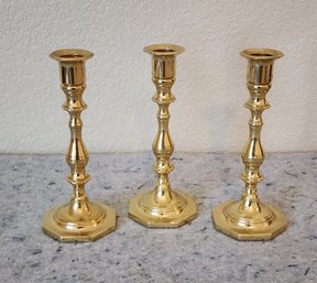 (3) Vintage Brass BALDWIN Candle Stick Holders