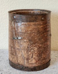 Antique Wood And Metal Primitive Grain Measure Vessel