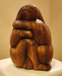 Vintage Handmade Folk Art Carved Wood Love Embrace Sculpture