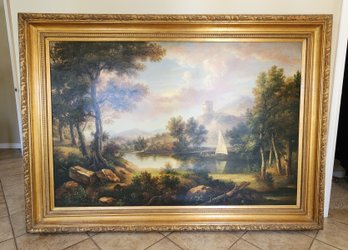 MASSIVE Fine Art SIGNED Framed Oil Painting Boat Sailboat Nautical