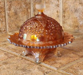 Vintage Depression Era Carnival Glass Candy Dish With Lid