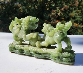 Vintage Faux Green Jade Carved FOO DOG Decorative Statue