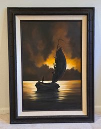 Stunning HUGE Fine Art Oil Painting Nautical Sailboat Into The Stars