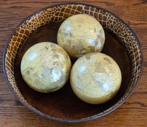 Metal Decor Bowl With Assortment Of Globe Accent Balls