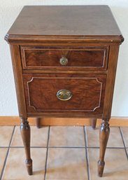 George III Hepplewhite-style Mahogany Nightstand, Featuring Burl-wood Veneer Drawer Fronts And Brass Hardware