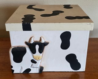 Cow Theme White Storage Box Wooden Decor