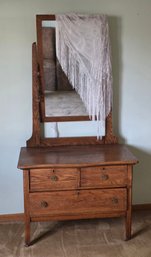 Antique Early American Or Mission-style Oak Dresser With A Mirror